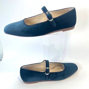 Le Monde Beryl Women Blue Velveteen Mary Jane Flats Size 38.5
